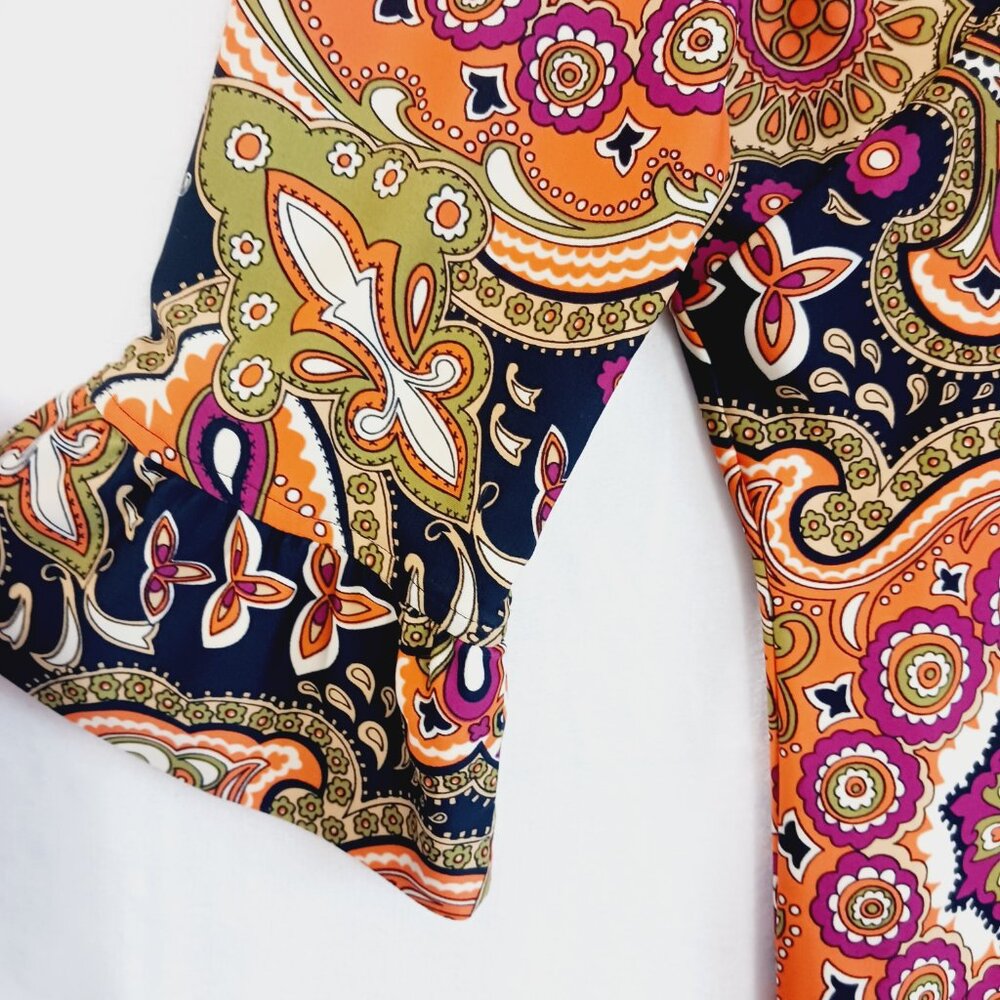 Jude Connally, Nancy's Print Dress, Size Medium, Black/Orange/Multi, Scoop Neck - Picture 5 of 10